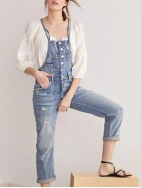 Anthropologie Pilcro Painters Denim Patchwork Embroidered Overalls Size 28 (6)